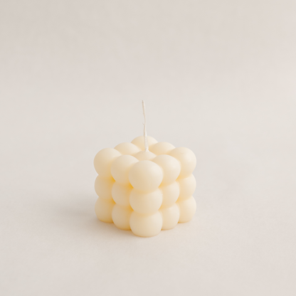 Medium bubble cube candle in ivory colour, handmade with soywax in UAE. Perfect for birthday or wedding favours, corporate gifts, order today at minoocandles dot com